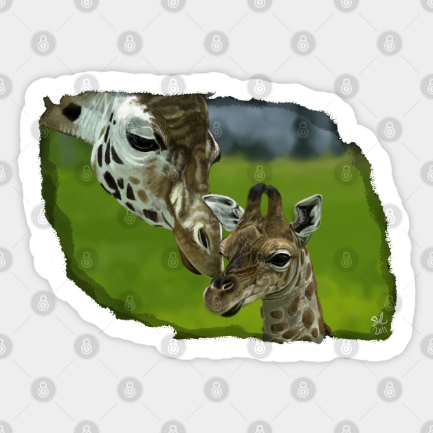 Giraffe Mother Love Sticker by Shawnsonart